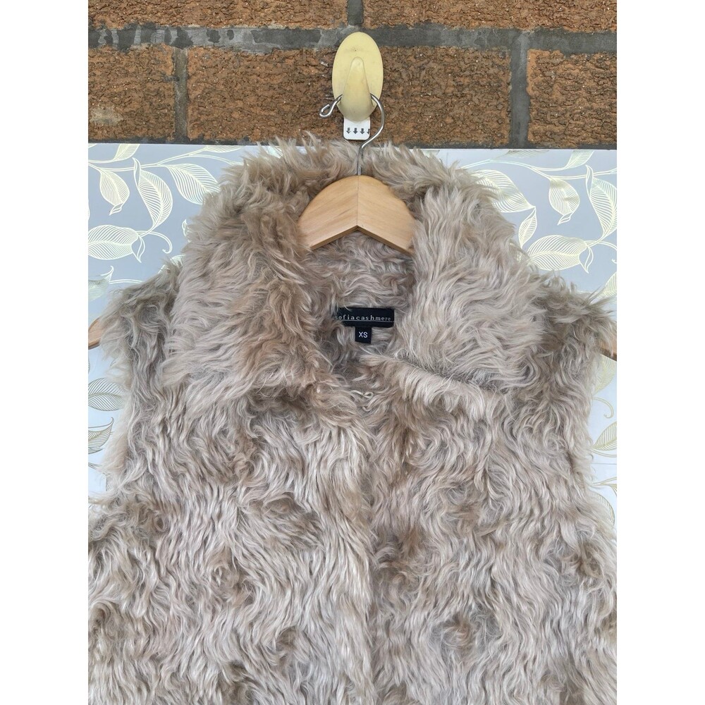 Sofia Cashmere Tan Mohair Shearling Vest Size XS Old Money Minimalist - Picture 4 of 12